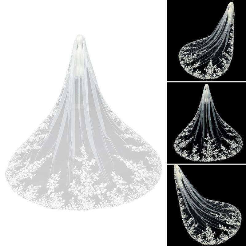 Handgjord Spets Bröllopsvepa Bekväm Slöja Glittrande Elegant Slöja Lätt Vikt för Elegant Brud