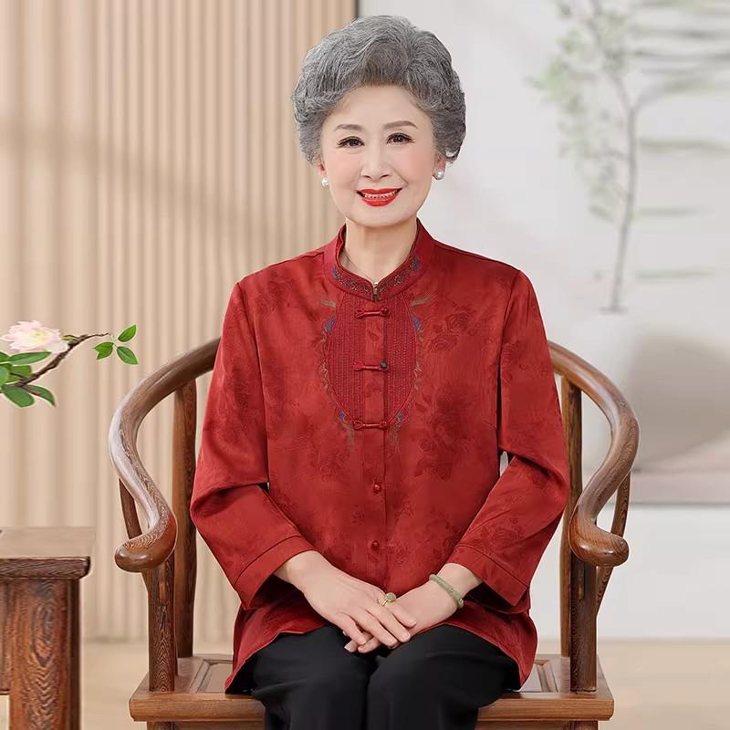 

Grandma s Festive Spring Long-Sleeve Shirt 2026 - Elegant Top for Weddings and Banquets 2XL - 105-120 lbs