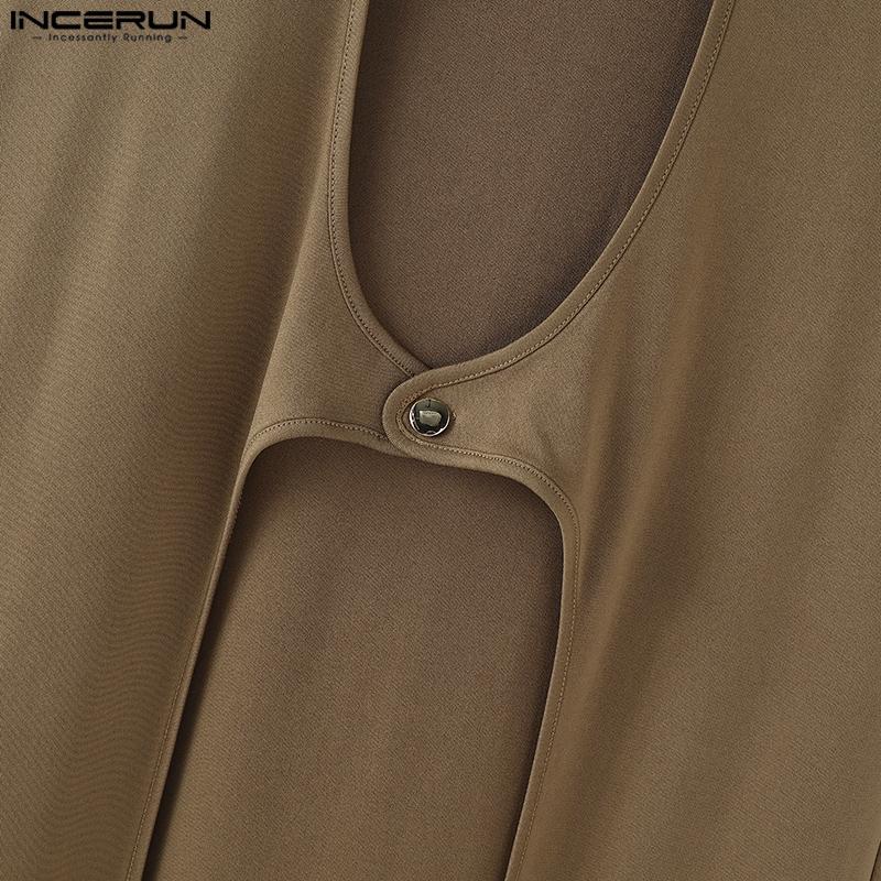 INCERUN Men U Neck Sleeveless Cutout Button Casual Long Tanks Cardigan