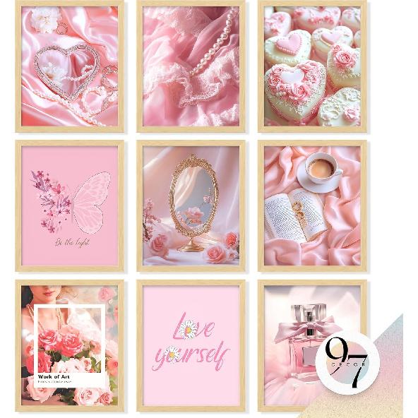 97 Decor Pink Coquette Room Decor Aesthetic - Coquette Wall Decor, Coquette Posters For Room Aesthetic Pink Collage Kit For Teen Girls Dorm Bedroom,