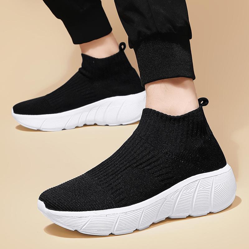 Spring and Summer Couple High-top Fly-woven Shoes, Foot-fitting Casual Sports Shoes, Men's and Women's Socks, Shoes, Trendy Men's Shoes, One Pedal