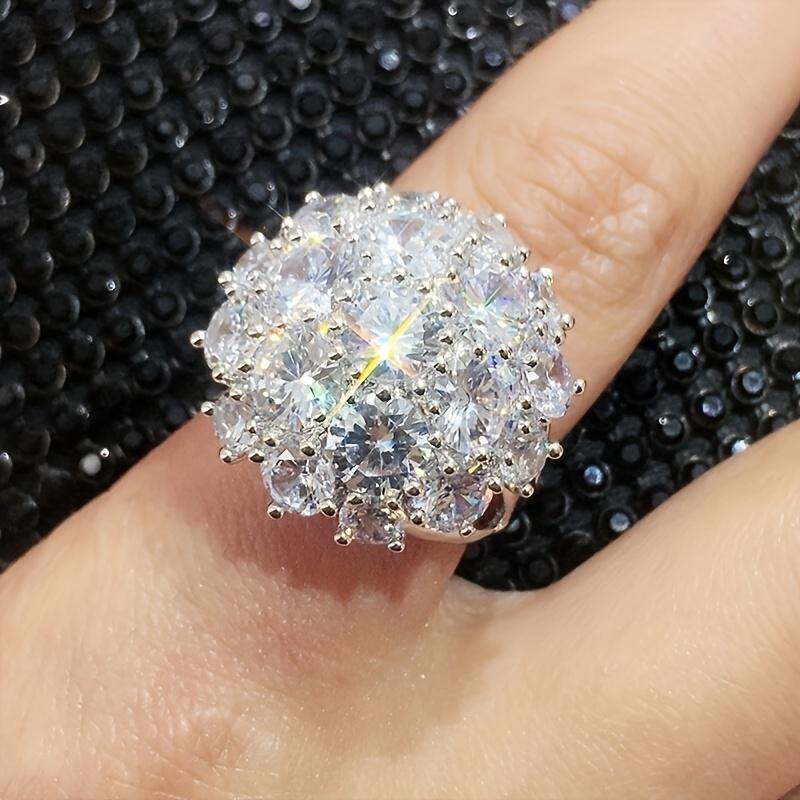 Exquisite Temperament, Light Luxury Style, Exaggerated Personality, Flower Full Diamond Ring, Women's Versatile Ring