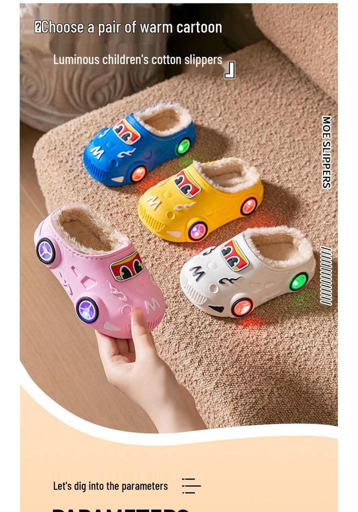 New Unisex Kids' Luminous Fleece-Lined Non-Slip Cotton Slippers for Indoor/Outdoor Use