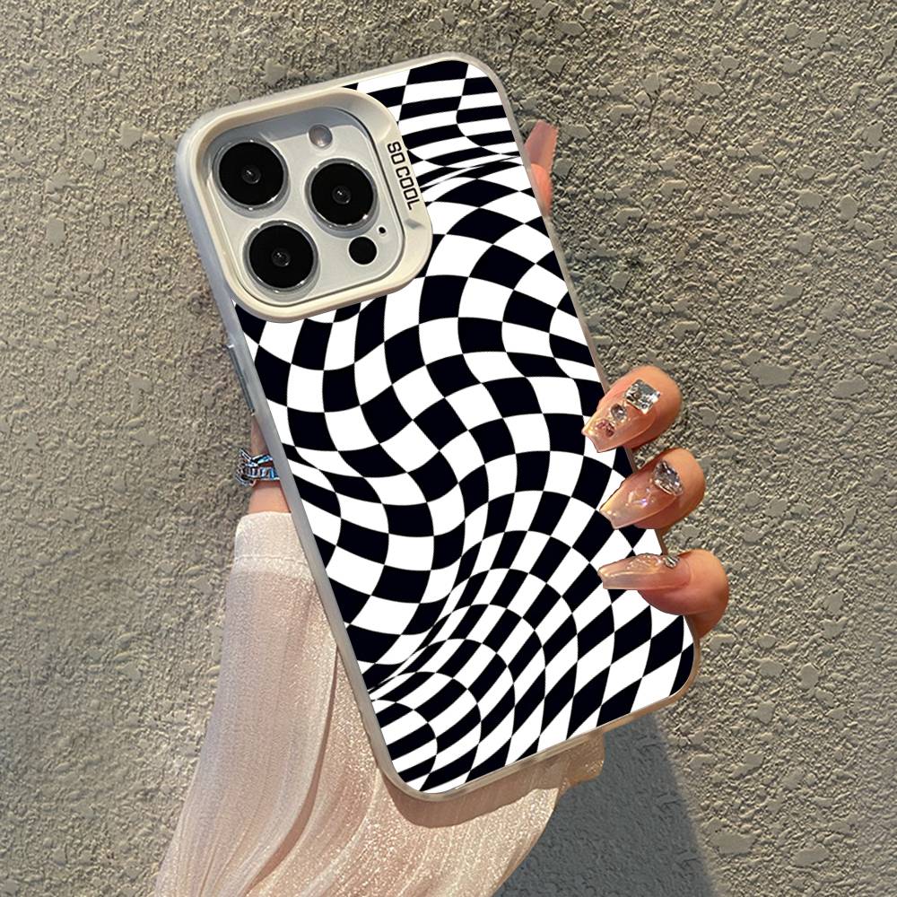Twisted Checkerboard Hard Phone Case For IPhone 17 16 E 15 14 13 12 11 Pro Max Air 14 Plus Candy Matte Shockproof Back Cover