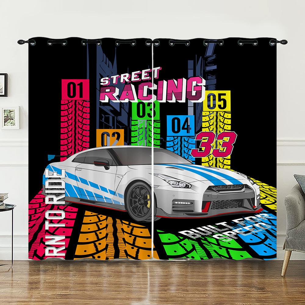 Curtain Motorcycle Racing Sunshade Boy Universal Digital Printing Curtain Blackout No Punching 2pcs*97cm*114cm*2
