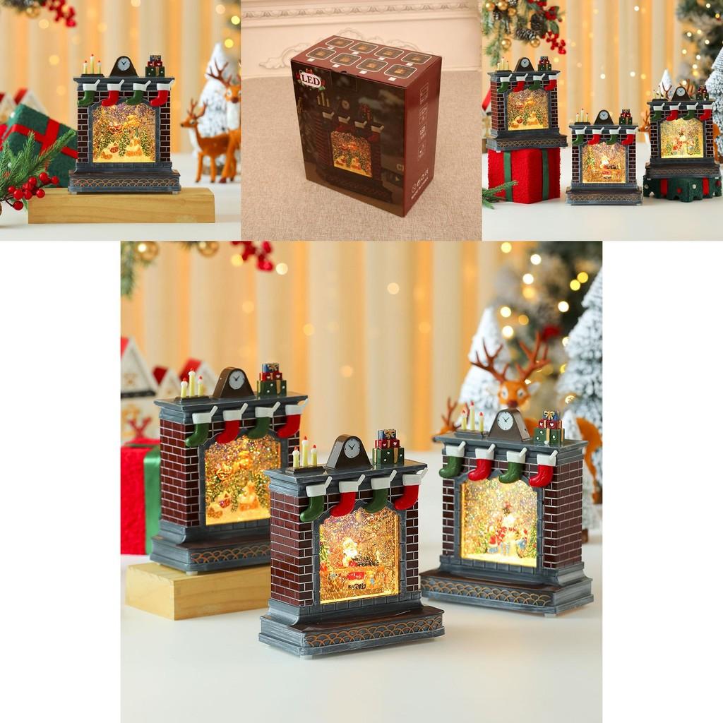 Christmas Scene Fireplace Ornament Music Box With Sitting Elder For Holiday Decor