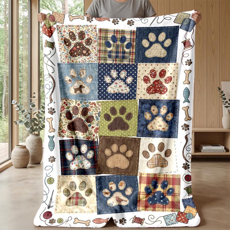 Paw Prints Pattern Design Theme Blanket Lightweight Warm Flannel Blanket Decorative Throw Blanket for Home Decoration