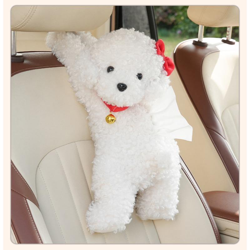 Cute Cartoon Teddy Dog Plush Hanging Tissue Box For Car Home Use