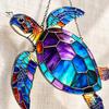 Peaceful Ocean Vibe Decor Sea Turtle Suncatcher, Acrylic Window Hanging Ornament, Faux Stained Glass Themed Gifts for Women Coastal Lovers,