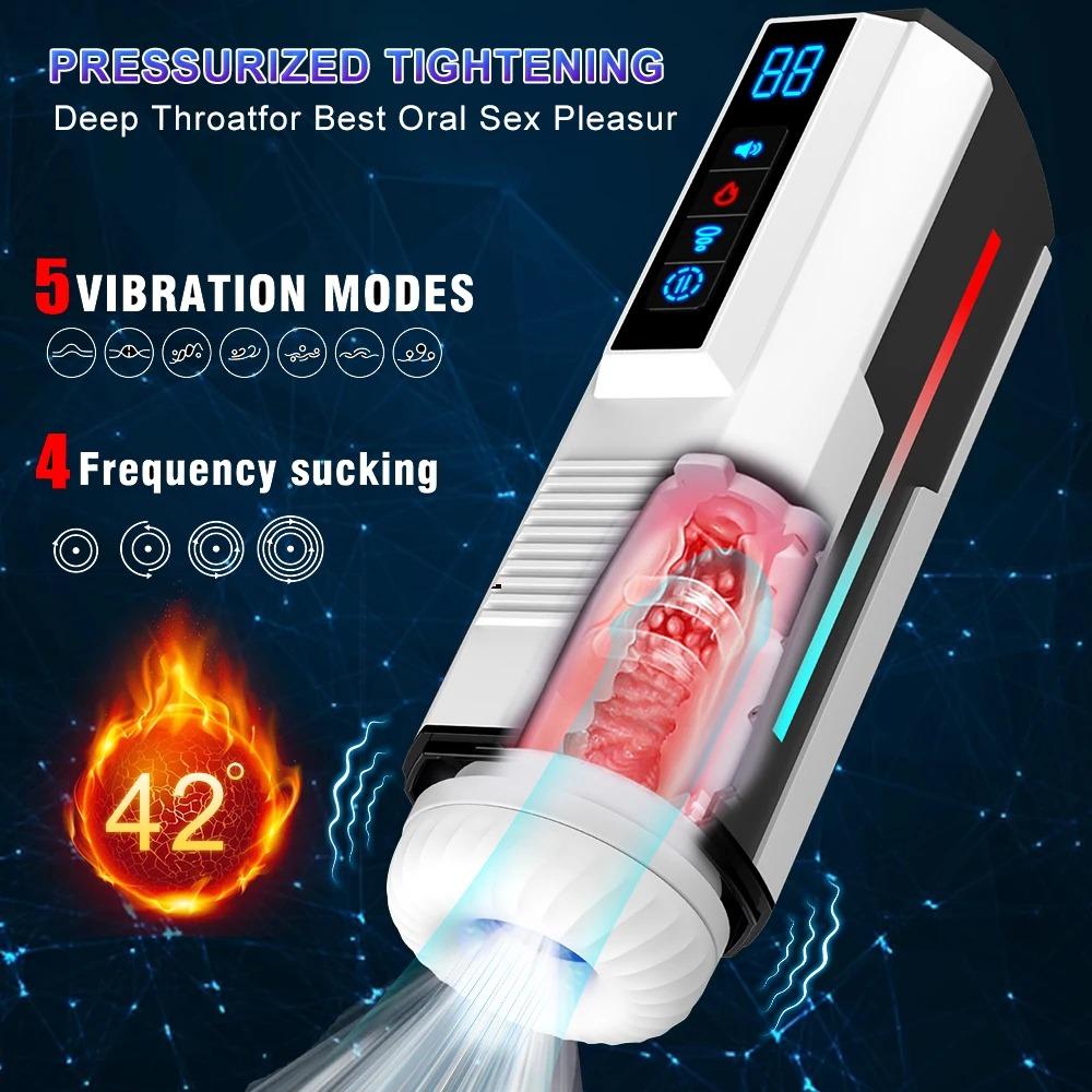 Automatic Male Masturbator with Heating, Suction & Thrusting - Vibrating Telescopic Sex Cup for Men, Realistic Pussy Blowjob Toy