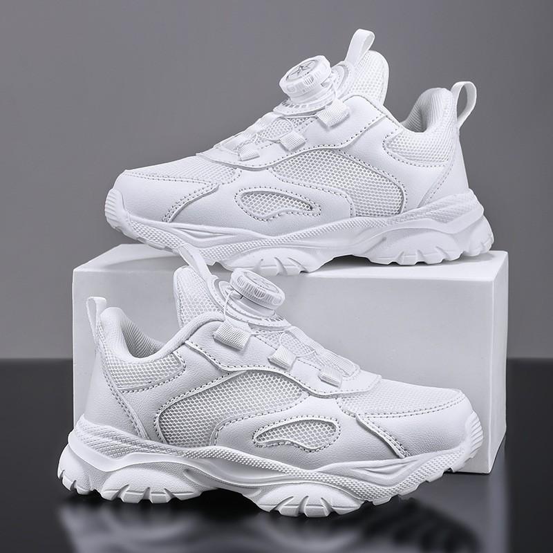 Girls Boys Mesh Sneakers Kids White Sports Shoes Rotating Buckle School Trainers