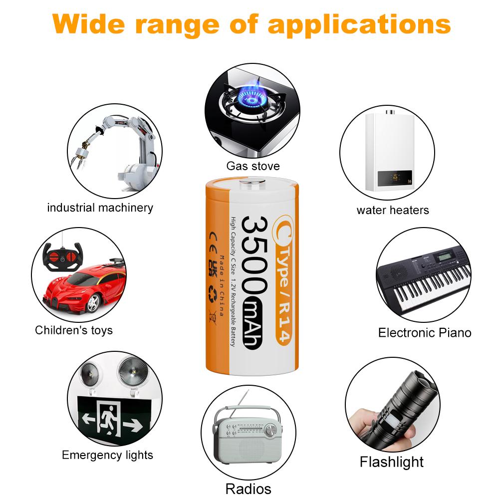 KEPTU 3500mAh 1.2V C Size Ni-MH Rechargeable Battery with Low Self Discharge for Household Flashlight Water Heater Toy