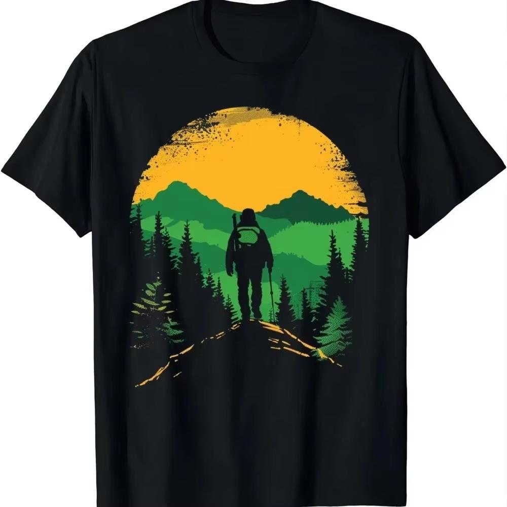New Summer Men's and Women's Beach Travel T-shirts with Hiker Pattern Prints, Casual and Breathable Quality T-shirts