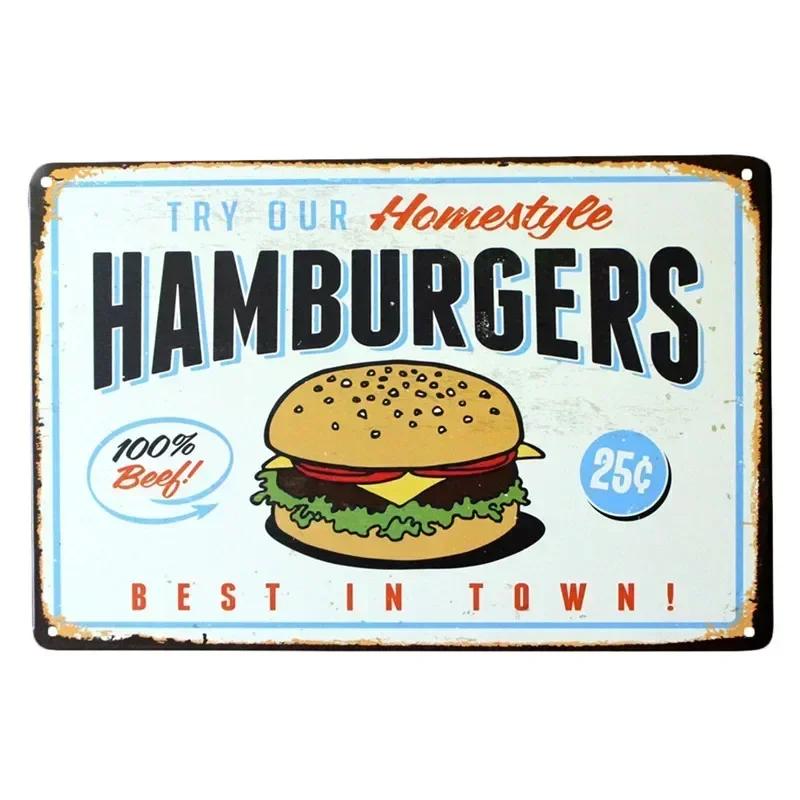 Metal Painting Signs Cake Dessert Hamburger Plaque Bar Pub Bakery Cafe Creative Gifts Iron Signs Wall Decor Wall Plate Pendant