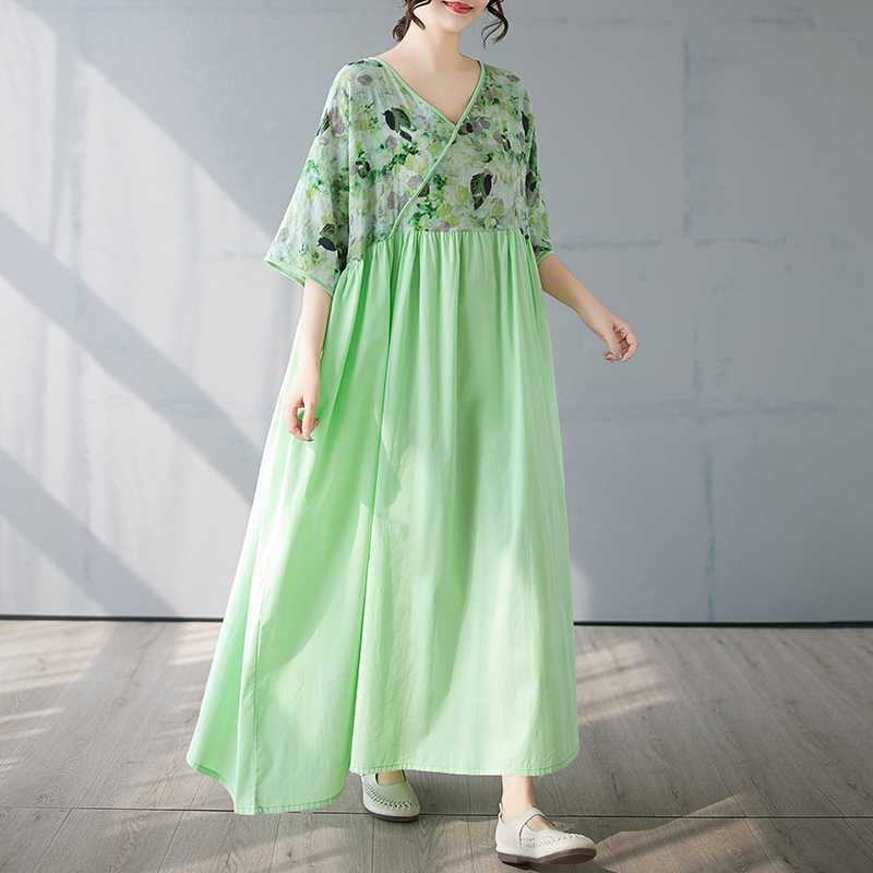 Summer Patchwork Retro Style Dress Long Skirt
