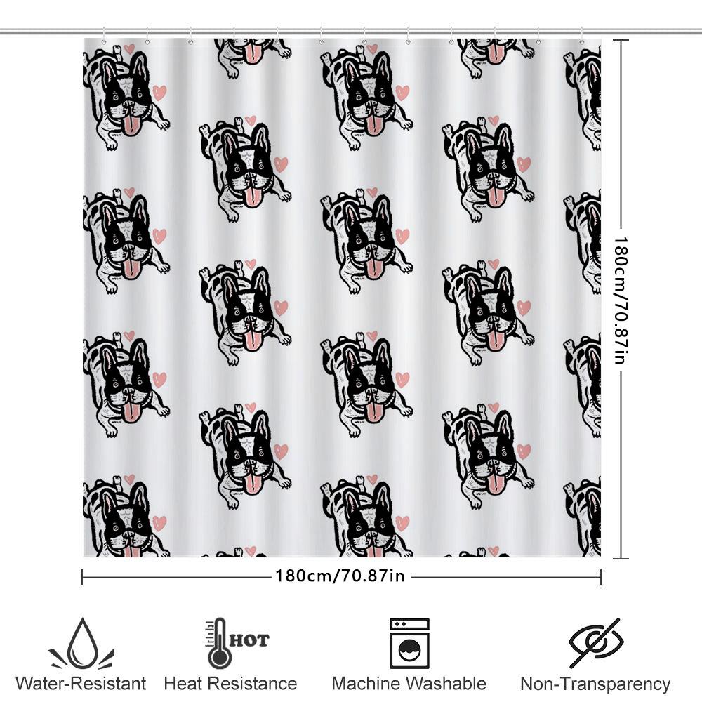 French Bulldog Shower Curtain Cute Puppy Dog Washroom Decor Bathroom Fabric Liner