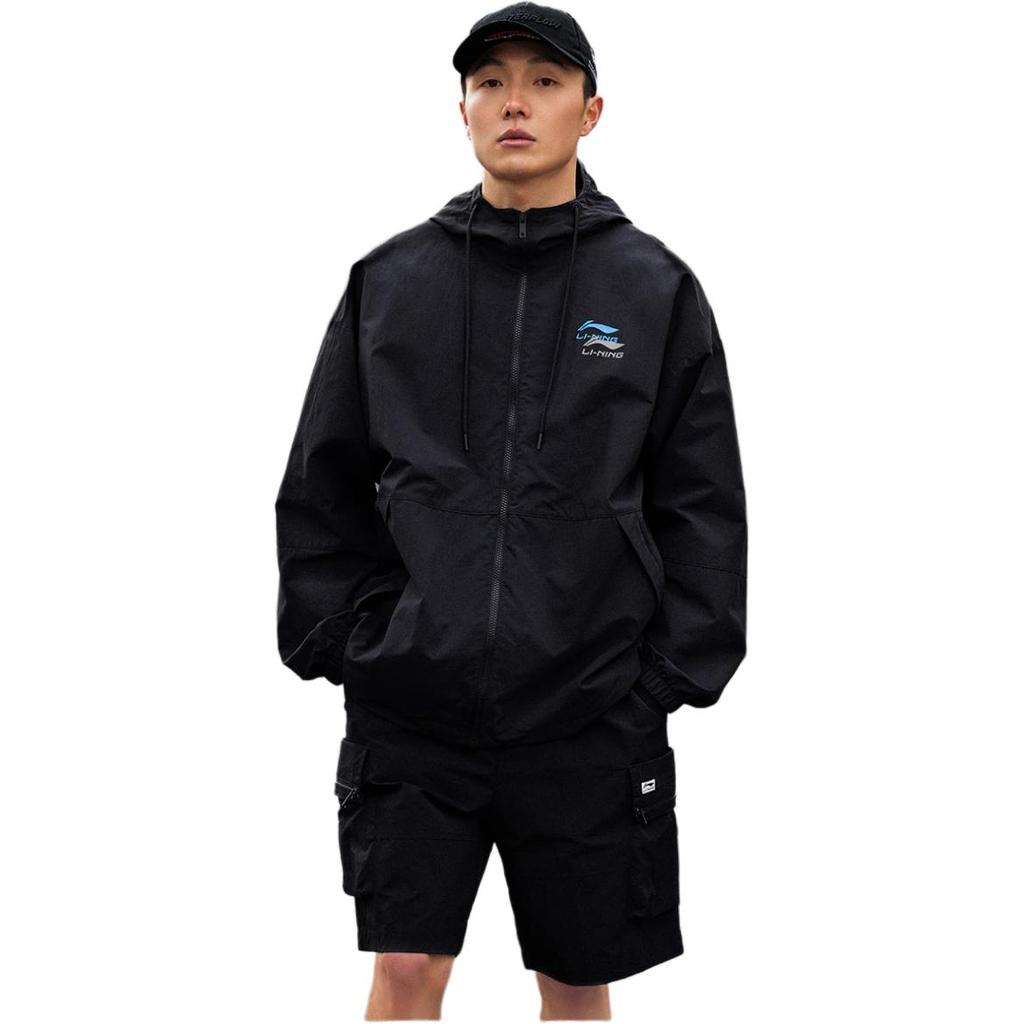 Li-Ning Sports Life Series Solid Color Woven Warm Zip-Up Hooded Jacket Unisex Jacket Black AFDT523-1