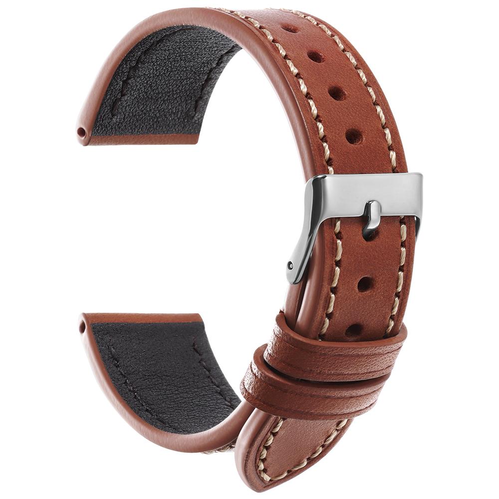 Vintage Brown Top-Grain Leather Watch Strap 20mm 22mm Handmade Stitching Cowhide Watch Band Men Women Pin Buckle Soft Wristband