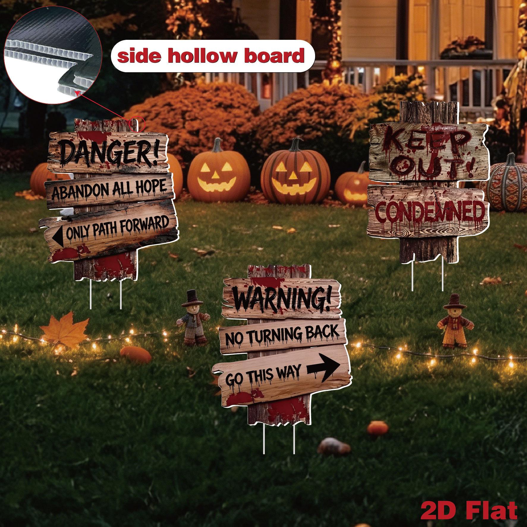 Horror Warning Halloween Garden Stake Sign for Outdoor Decoration Halloween Ground Stake