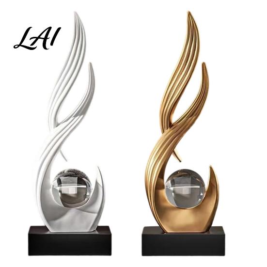 Smooth Curve Art Ornament Abstract Decorative Sculpture with Clear Crystal Ball Modern Flowing Tabletop Decor Statue Light Luxury Gift for