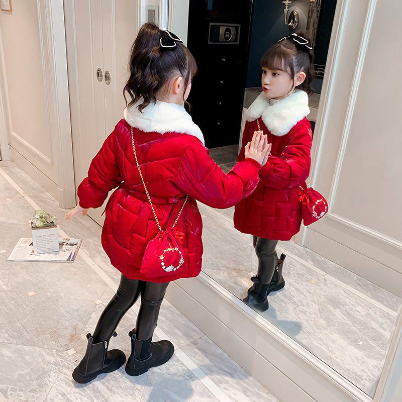Girls' 2022 Mid-Length Fashion Coat: New Year Plus Velvet Padded Cotton Jacket