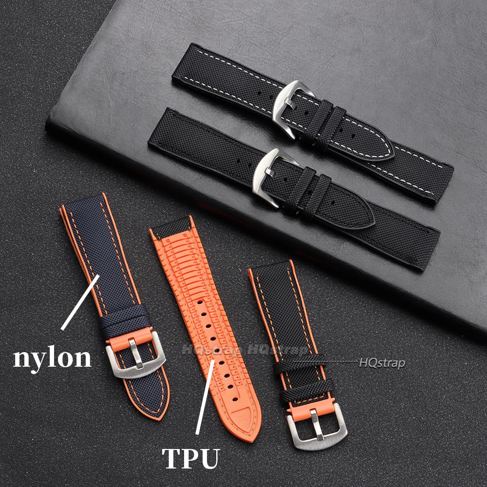 For Seiko Nylon Watch Band 18mm 20mm 21mm 22mm TPU Rubber Watch Strap Stitching Sports Handmade Wristbelt Men Women Bracelet