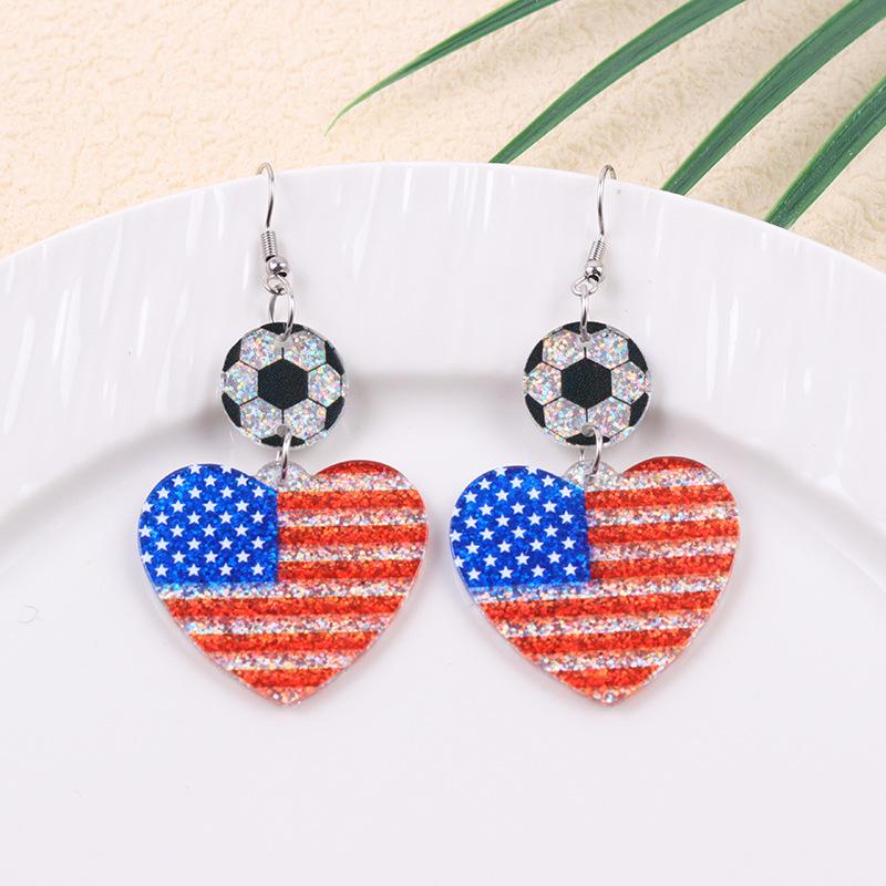 USA Canada Mexico World Cup Flag Element Earrings Tassel Heart Round Acrylic Earrings Dangle Jewelry for Women
