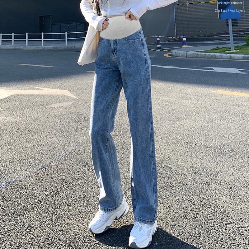 2025 Versatile High Elasticity Wide-Leg Maternity Denim Pants XL