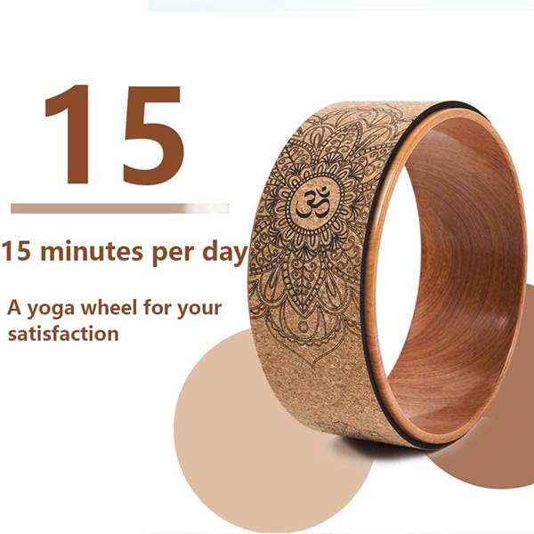 Haskoss Yoga Wheel Yoga Block Cork Yoga Wheel for Yoga Poses and Backbend Inversions with Wood Grain Effect and Mandala Derma Yoga Prop Wheel Print,