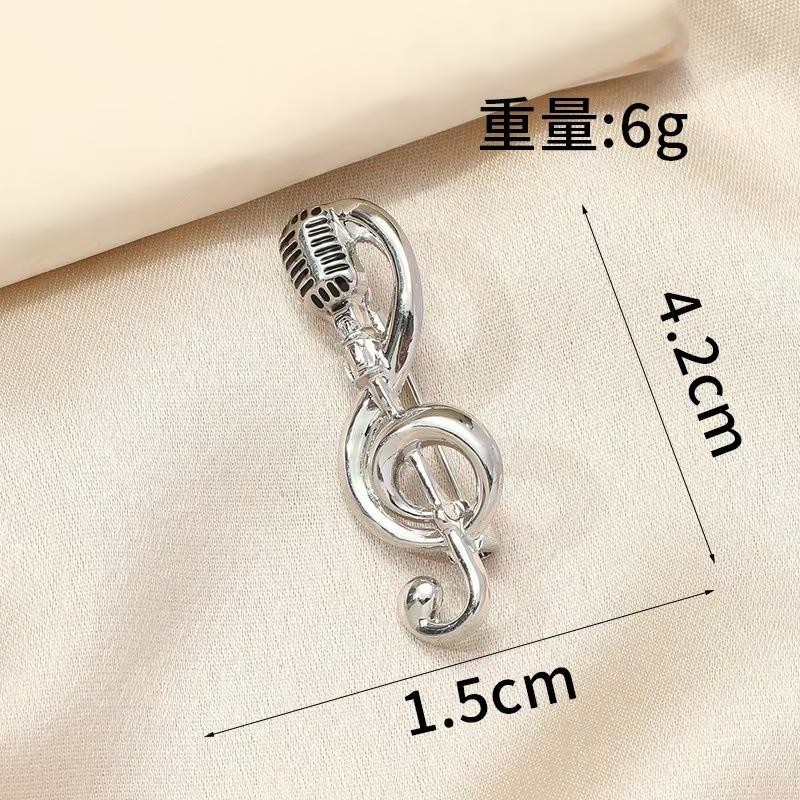 Fashion Microphone Music Note Brooches Alloy Treble Clef Badge Student Women's Cardigan Pins Backpack Decoration Accessory