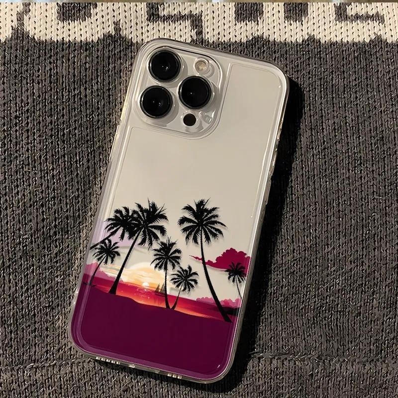 Summer Beach Sunset Palm Tree Clear Phone Case For Samsung Galaxy S26 S24 S25 S23 Ultra S22 S21 S20 Plus FE A50 A71 Soft Cover