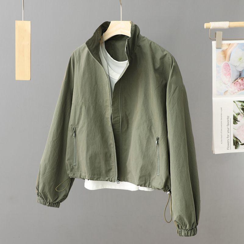 Women's Spring Autumn Thin Cardigan Jacket Zipper Long Sleeve Simple Solid High-necked Female Coat Tops