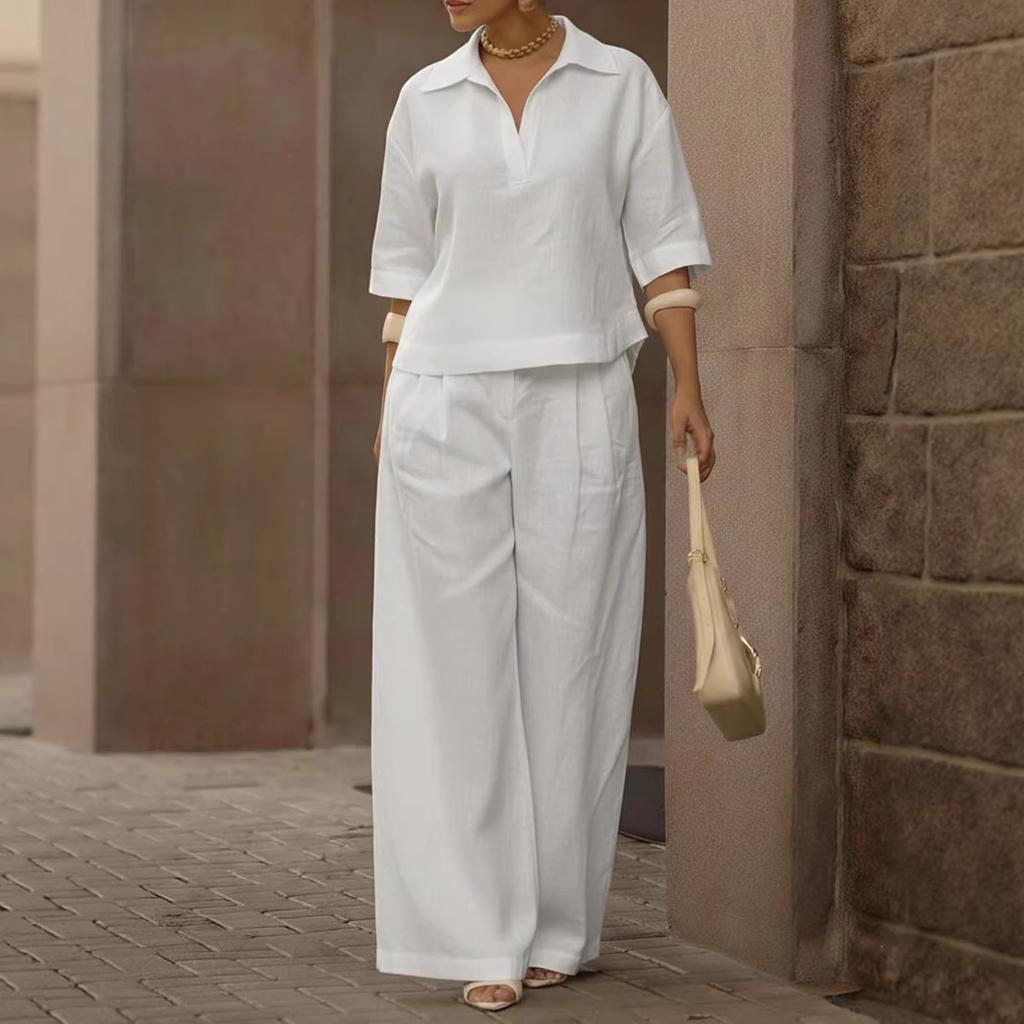2026 European and American Cross-border Amazon Independent Station Spring and Summer New Solid Color Set, Thin Versatile Wide-leg Pants Two-piece Set