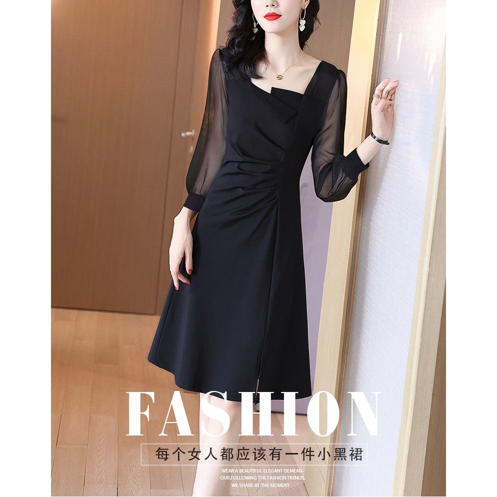 Весеннее платье женское 2022 платье тонкое черное темпераментное ...