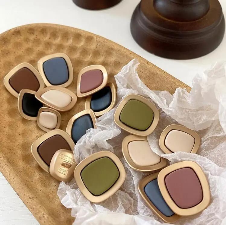10Pcs/lot 17/21/25mm Multicolor Sunken Shape Metal Button Rectangular Beige Black Coffee Sweater Hair Rope Decorative Button
