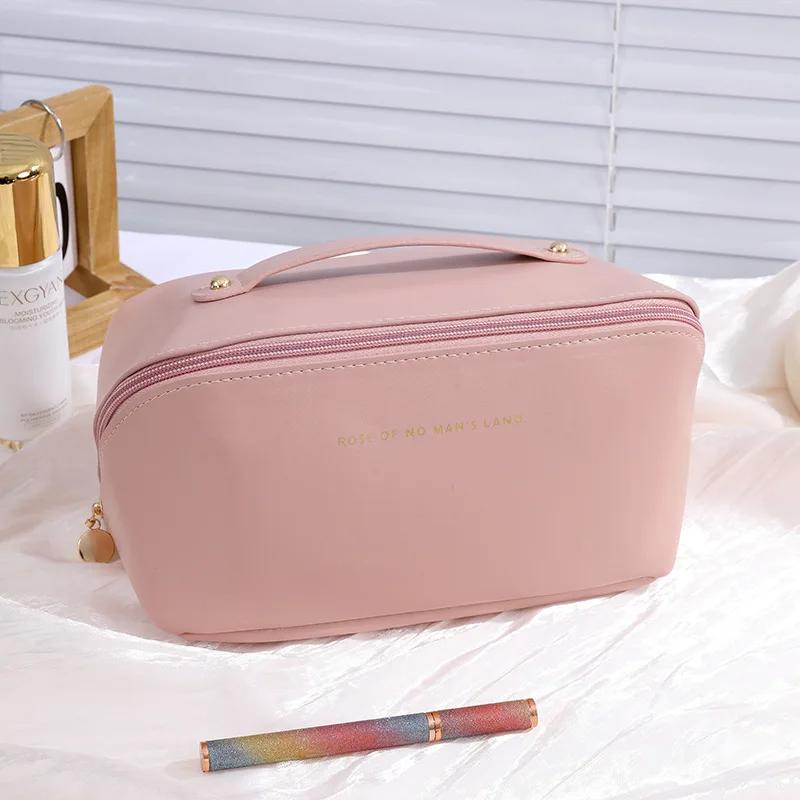Mens Business Travel Bag Zipper Makeup Bags PU Leather Travel Toiletry Bag Cosmetics Organizer Storage Pouch Large Capacity