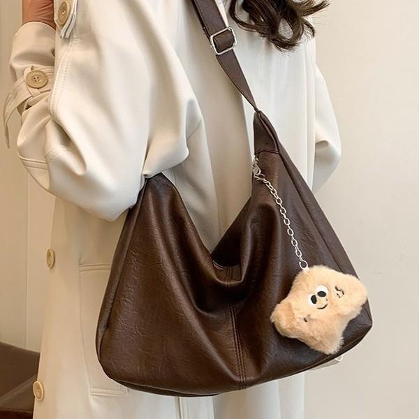 New Trendy Large Capacity Solid Color Retro Korean Fashion Simple Casual Commuter Single Shoulder Tote Bag for Women