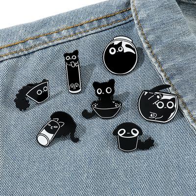 1Pc Katze Brosche Emaille Tasche Zubehör schwarz Kätzchen Abzeichen Schmuck