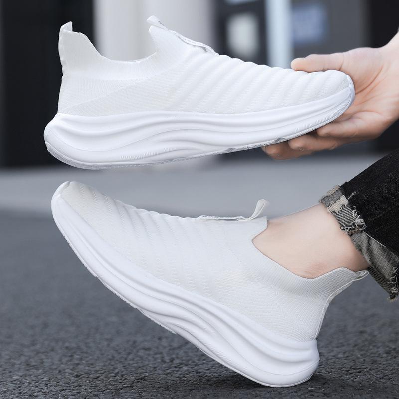 

Ultra-light soft-soled popcorn men s shoes 2025 new one-pedal sports and leisure shoes socks shoes breathable fly-woven mesh 44 білий
