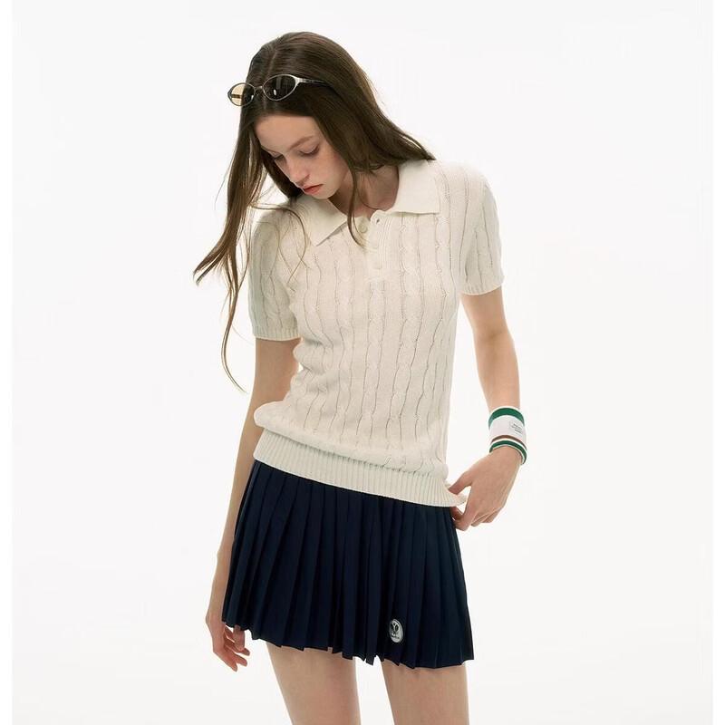 ICH MODE Women's Cable Knit Polo T-Shirt