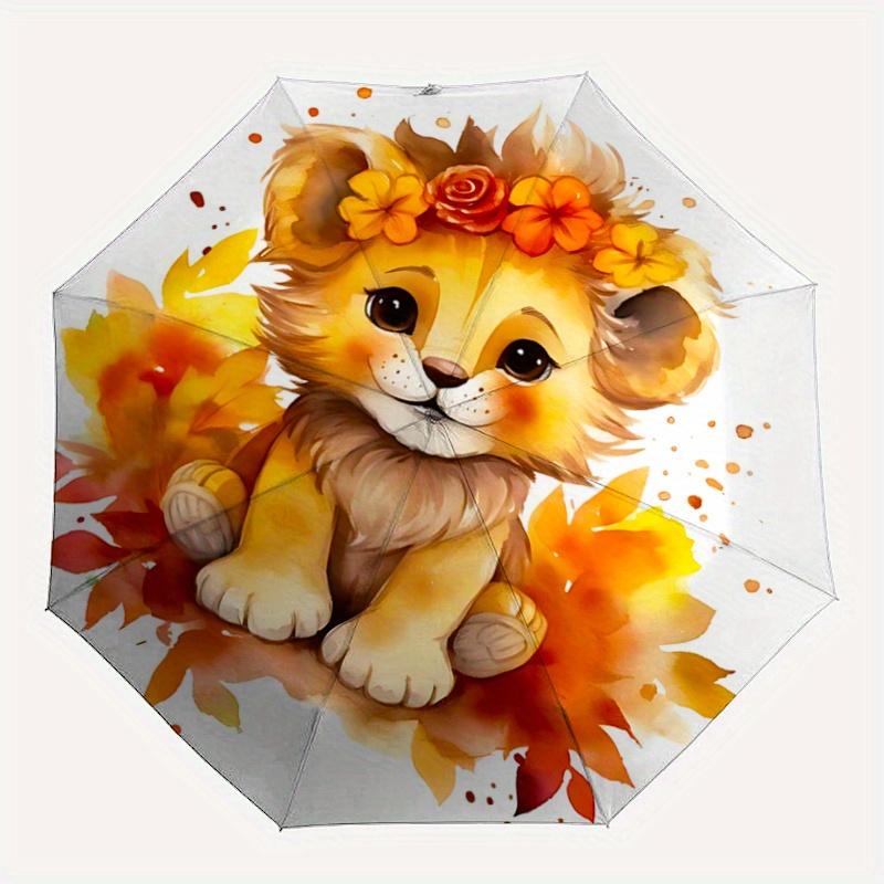 1pc Lovely Little Lion Cartoon Umbrella, Portable 3-Fold Compact Umbrella, Suitable for Camping, Hiking and Travel, Ideal Easter Birthday Gi