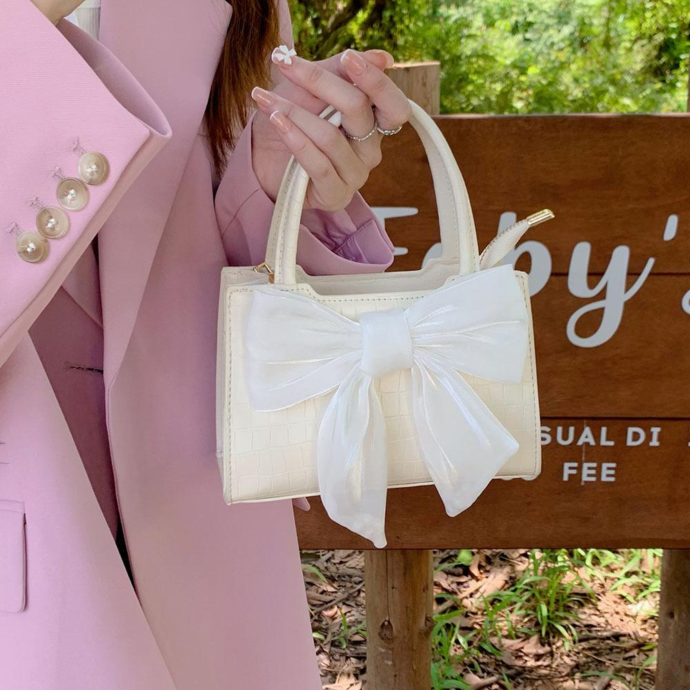 2025 Niche Women's Fairy Bow Handheld Small Square Bag - Sweet Girl Shoulder Crossbody