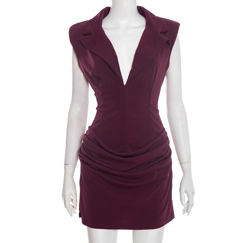 Women s Winter Solid Color Sleeveless Bodycon Dress - Slimming Waist-Cinching Design S