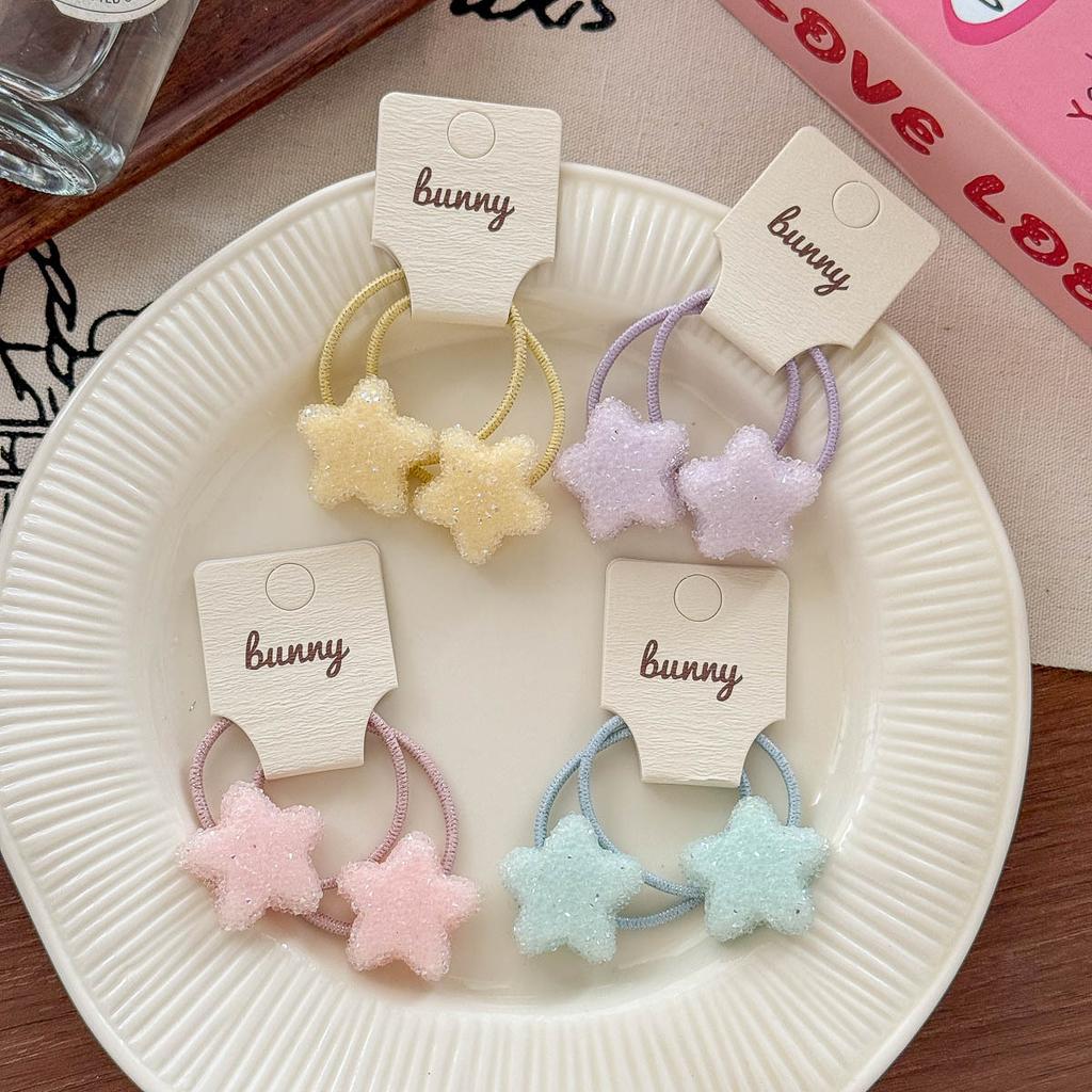 Korean style shiny five-pointed star hairpin hair ring simple and high-end sense of girls flashing diamond hairpin double ponytail head rope