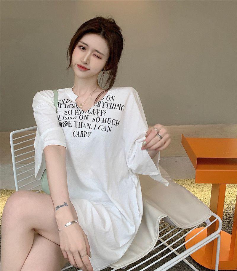Plus Size V-Neck Korean T-Shirt: Summer Trend, Loose Fit, Short Sleeves