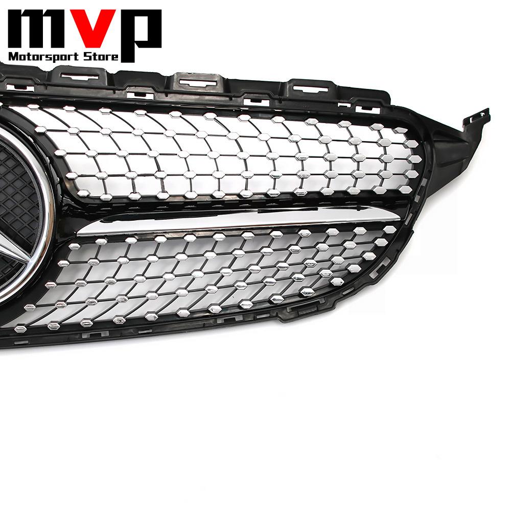 FCM5 Chrome Black Diamonds Style Bumper Grille With Illuminated LED OE Style Star Emblem For Mercedes Benz C-Class W205 2015-18 C350