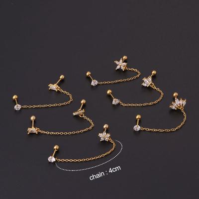 1 adet moda paslanmaz çelik çift deldi zincir çiviler küpe kadınlar için kore çiçek zirkon piercing küpe moda takı
