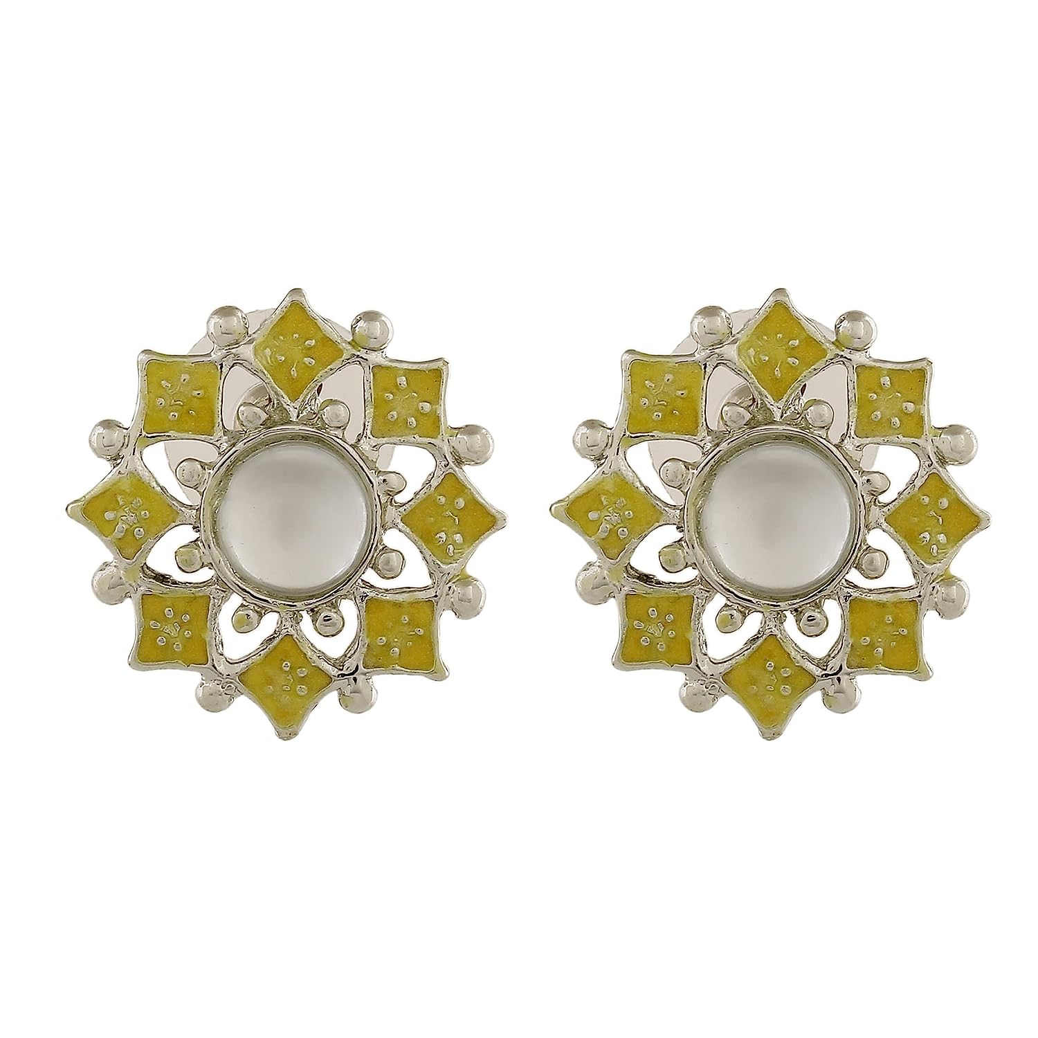 Женские серьги-гвоздики Meenakari Kundan в форме цветка с родиевым покрытием и синей эмалью