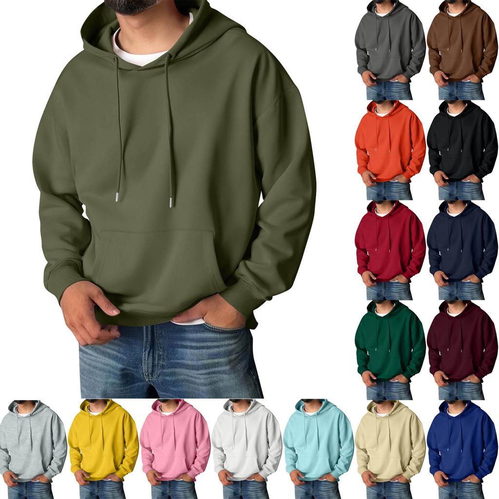 Men's Color Hooded Long Sleeve Sweatshirt with Pocket for Casual Sports and Daily Wear