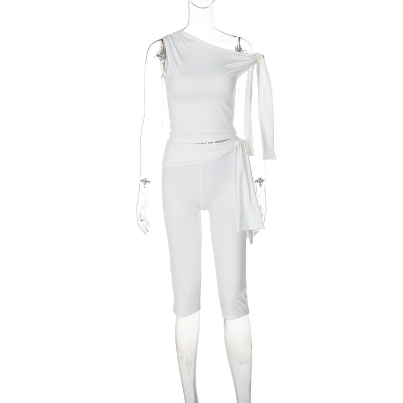 Slant Collar Top Slim Fit Pants Set Diagonal Collar Sexy Top Slim-Fit Pants Suit
